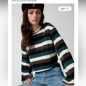 Urban Renewal Remnants Wide Stripe Chenille Cropped Sweater